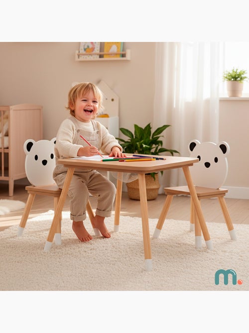 Table et 2 chaises enfant bois avec rangement 67x67 Mamabrum - Kiabi