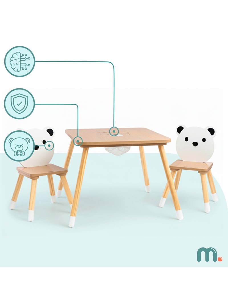 Table et 2 chaises enfant bois avec rangement 67x67 Mamabrum Beige - Kiabi