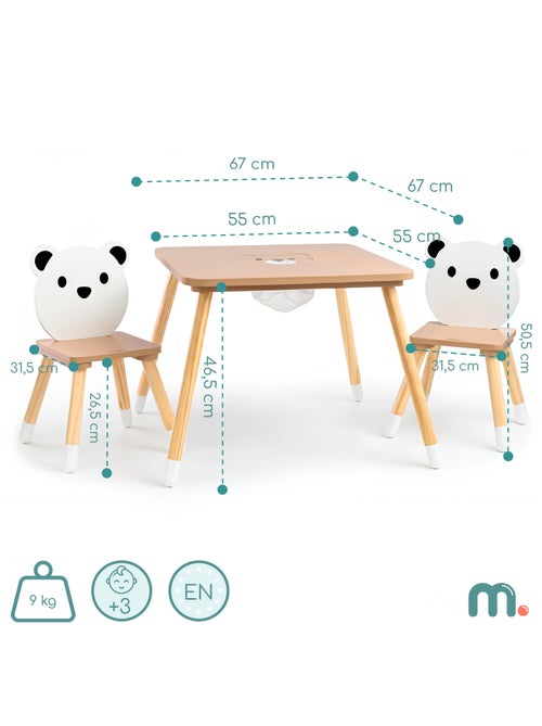 Table et 2 chaises enfant bois avec rangement 67x67 Mamabrum - Kiabi
