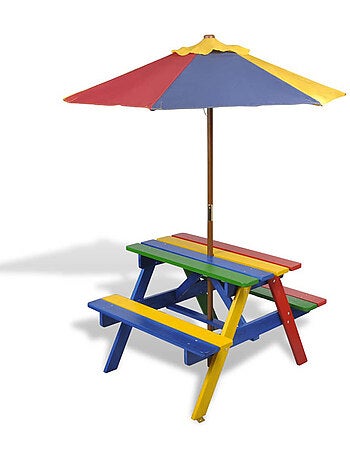 Table et bancs avec parasol pour enfants