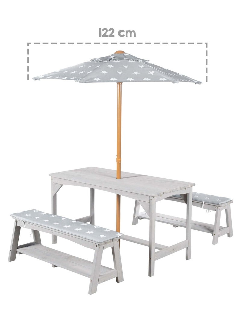 Table et bancs de jardin pour enfants avec parasol et 2 coussins 'Roba outdoor+' Gris - Kiabi