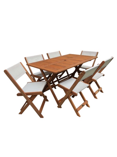 Table et chaises de jardin en bois exotique - Kiabi
