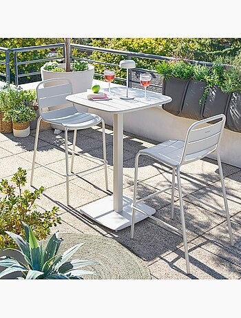 Table haute de jardin 2 places en acier piètement carré ALEGORIA