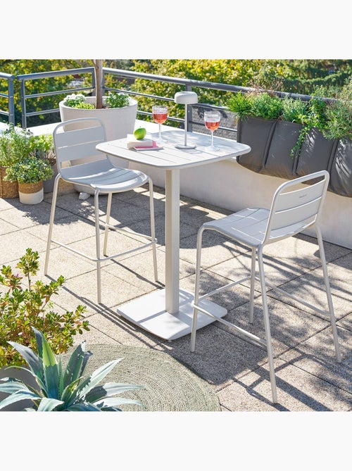 Table haute de jardin 2 places en acier piètement carré ALEGORIA - Kiabi Table haute de jardin 2 places en acier piètement carré ALEGORIA - Kiabi