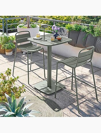 Table haute de jardin 2 places en acier piètement carré ALEGORIA