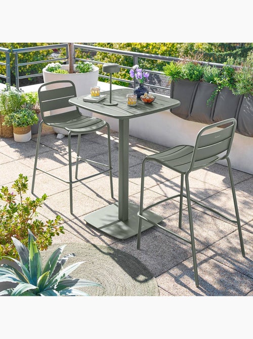 Table haute de jardin 2 places en acier piètement carré ALEGORIA - Kiabi Table haute de jardin 2 places en acier piètement carré ALEGORIA - Kiabi