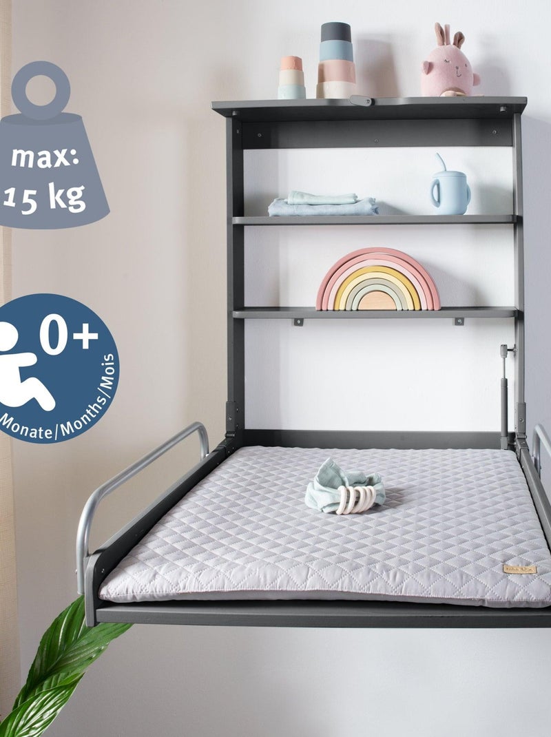 Table ? langer murale rabattable + matelas d?perlant 'Roba style' gris anthracite - Kiabi