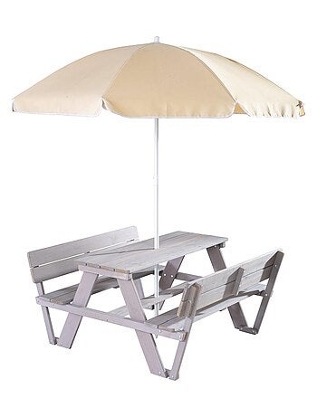 Table pique-nique enfant avec bancs à dossier + 2 coussins et parasol 'Picnic for 4' ROBA