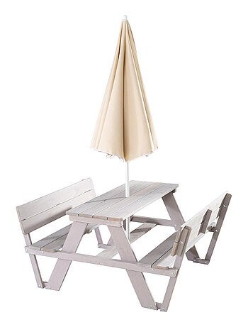 Table pique-nique enfant avec bancs à dossier + 2 coussins et parasol 'Picnic for 4' ROBA