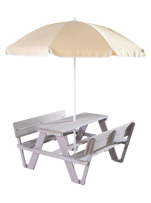 Table pique-nique enfant avec bancs à dossier + 2 coussins et parasol 'Picnic for 4' ROBA - Kiabi