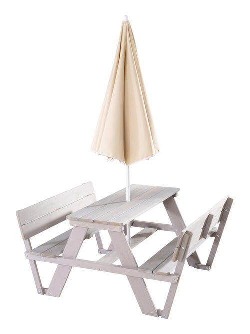 Table pique-nique enfant avec bancs à dossier + 2 coussins et parasol 'Picnic for 4' ROBA - Kiabi