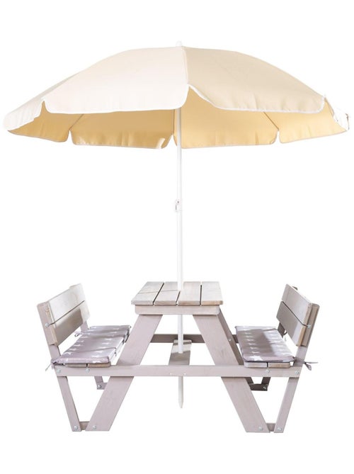 Table pique-nique enfant avec bancs à dossier + 2 coussins et parasol 'Picnic for 4' ROBA - Kiabi