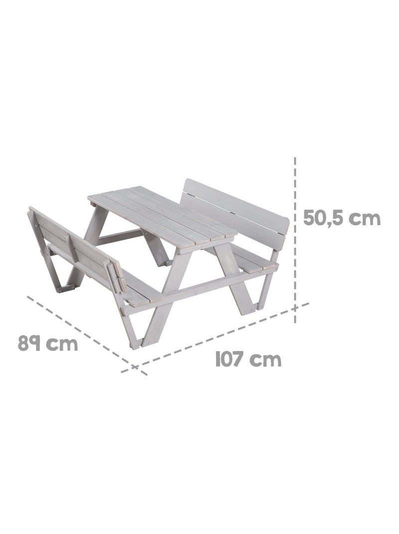 Table pique-nique enfants en bois massif + 2 coussins 'Roba picnic for 4' Gris - Kiabi