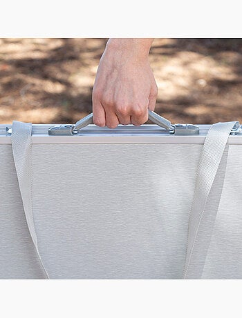 Table pliable camping valise antidérapante beige avec auxiliaire rouge aktive