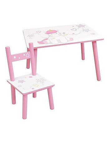 Table rectangulaire en bois + 1 chaise Licorne