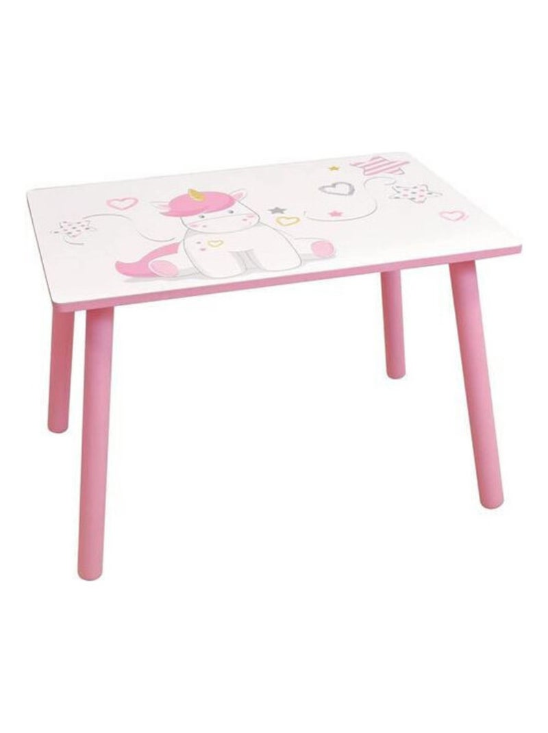 Table rectangulaire en bois + 1 chaise Licorne Rose - Kiabi
