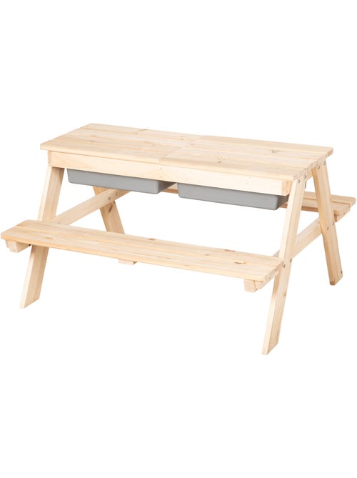 Table Sable et Eau - Modèle Play - Bois Massif Naturel - Résistante aux Intempéries - 2 Bacs Inclus - Kiabi Table Sable et Eau - Modèle Play - Bois Massif Naturel - Résistante aux Intempéries - 2 Bacs Inclus - Kiabi