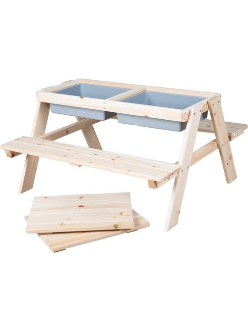 Table Sable et Eau - Modèle Play - Bois Massif Naturel - Résistante aux Intempéries - 2 Bacs Inclus - Kiabi Table Sable et Eau - Modèle Play - Bois Massif Naturel - Résistante aux Intempéries - 2 Bacs Inclus - Kiabi