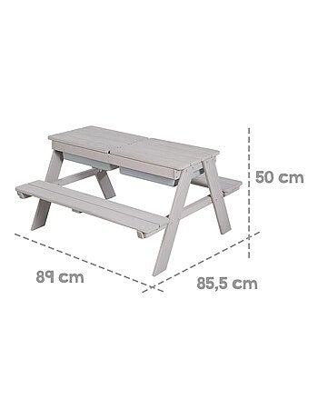 Table sable et eau en bois massif pour pique-nique avec 2 coussins - 4 Places 'Roba outdoor+ play'