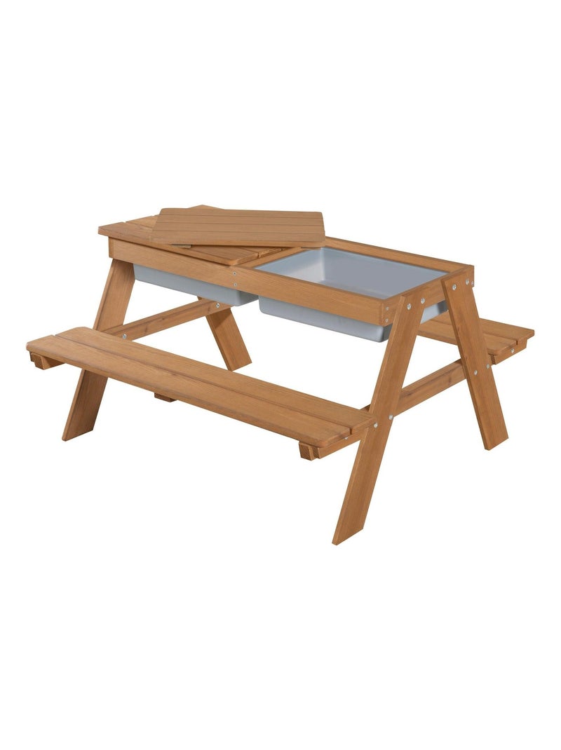 Table sable et eau en bois massif pour pique-nique avec 2 coussins - 4 Places 'Roba outdoor+ play' Marron - Kiabi