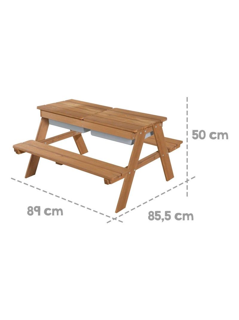 Table sable et eau en bois massif pour pique-nique avec 2 coussins - 4 Places 'Roba outdoor+ play' Marron - Kiabi