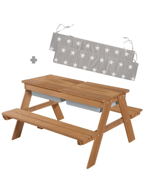 Table sable et eau en bois massif résistant avec 2 coussins - 4 Places 'Roba outdoor+ play' - Kiabi