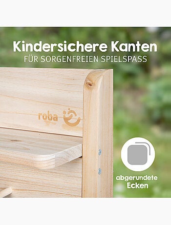 Table sable et eau pour enfants - FUN - Cuisine avec 2 bacs de jeu - Bois massif - Naturel
