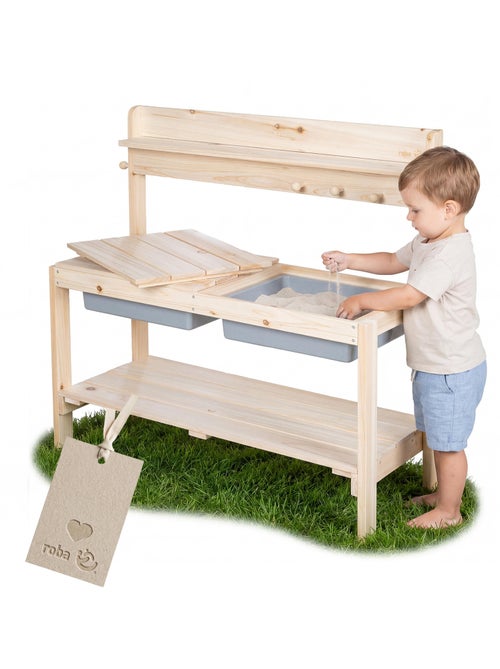 Table sable et eau pour enfants - FUN - Cuisine avec 2 bacs de jeu - Bois massif - Naturel - Kiabi Table sable et eau pour enfants - FUN - Cuisine avec 2 bacs de jeu - Bois massif - Naturel - Kiabi