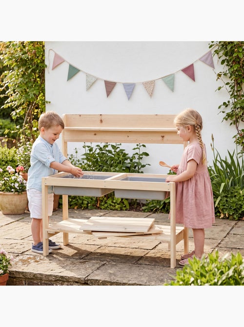 Table sable et eau pour enfants - FUN - Cuisine avec 2 bacs de jeu - Bois massif - Naturel - Kiabi Table sable et eau pour enfants - FUN - Cuisine avec 2 bacs de jeu - Bois massif - Naturel - Kiabi
