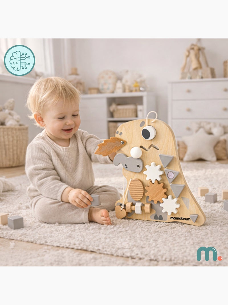 Tableau busy board bois dinosaure 10en1 25x30cm sensoriel montessori mamabrum N/A - Kiabi