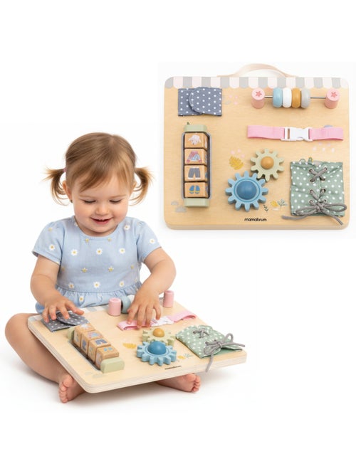 Tableau busy board bois ferme 30x24cm 6 activites engrenages poignee mamabrum - Kiabi Tableau busy board bois ferme 30x24cm 6 activites engrenages poignee mamabrum - Kiabi