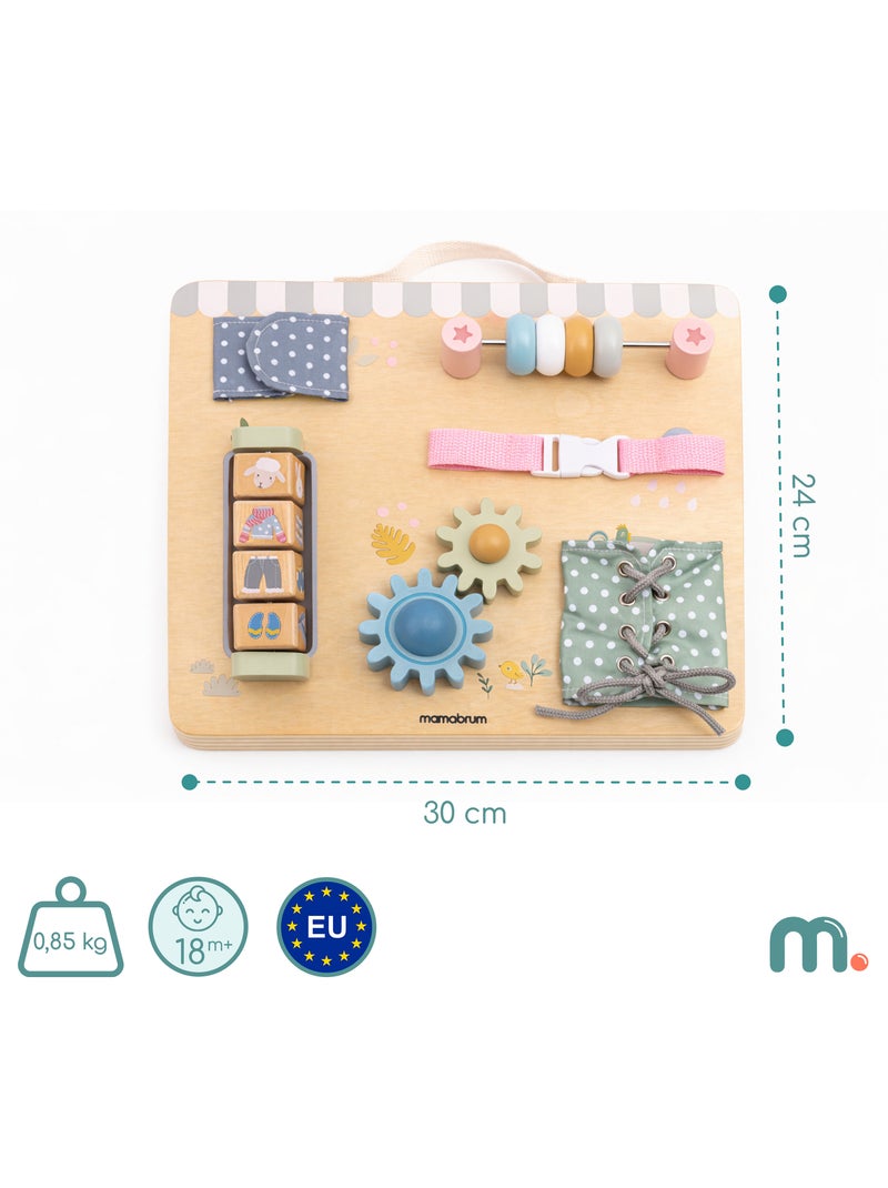 Tableau busy board bois ferme 30x24cm 6 activites engrenages poignee mamabrum N/A - Kiabi