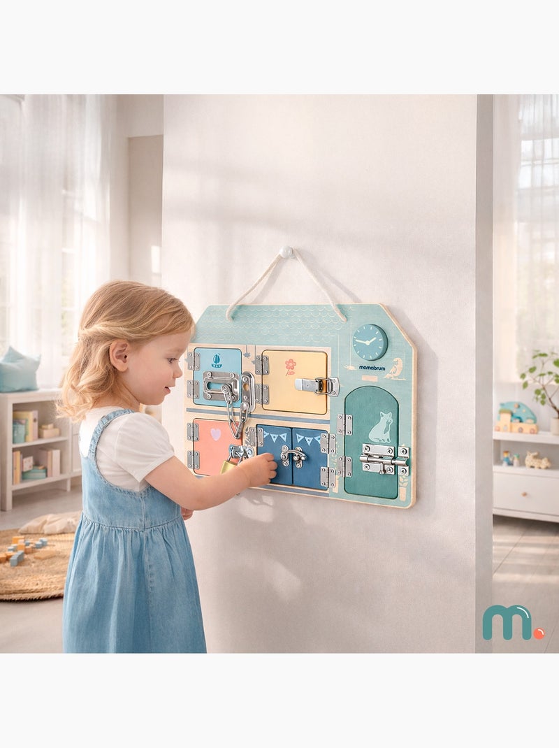 Tableau busy board bois maison 30x22cm 5 serrures cadenas horloge mamabrum N/A - Kiabi