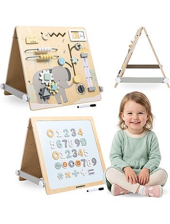 Tableau double face bois enfant 2en1 magnétique & sensorial 49x37cm mamabrum