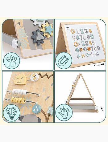 Tableau double face bois enfant 2en1 magnétique & sensorial 49x37cm mamabrum