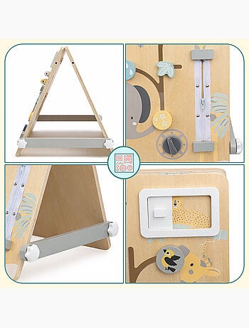 Tableau double face bois enfant 2en1 magnétique & sensorial 49x37cm mamabrum
