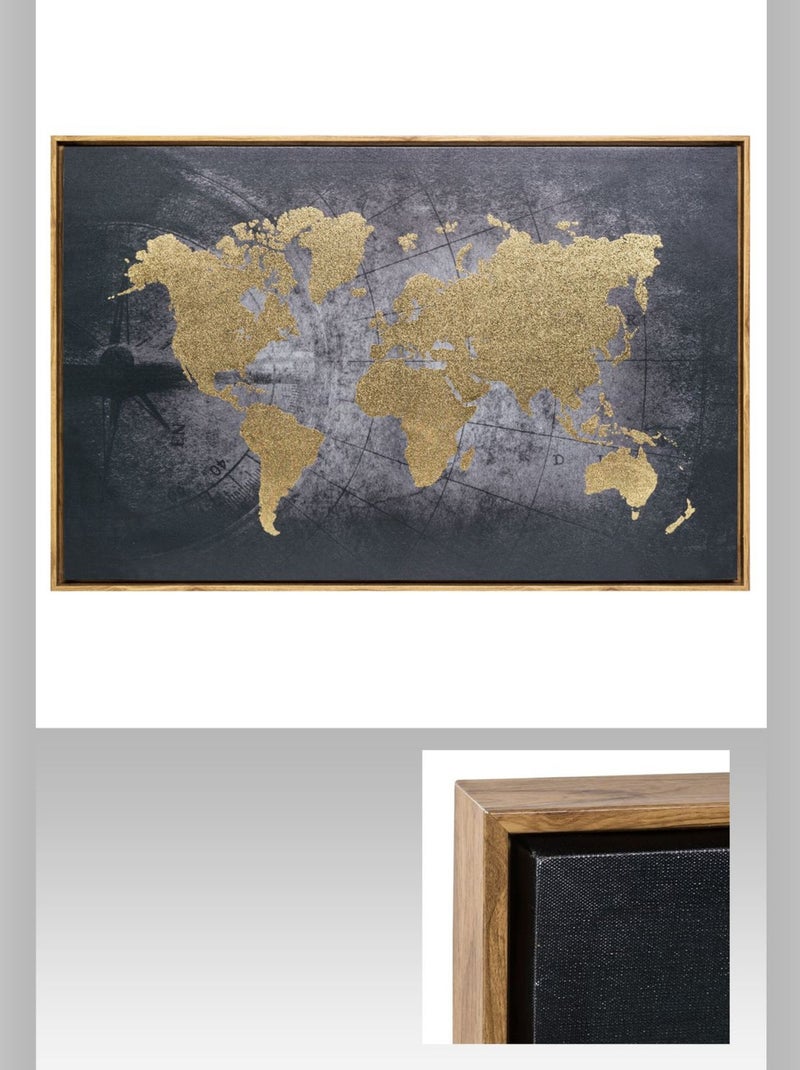 Tableau encadré carte du monde Doré/or - Kiabi