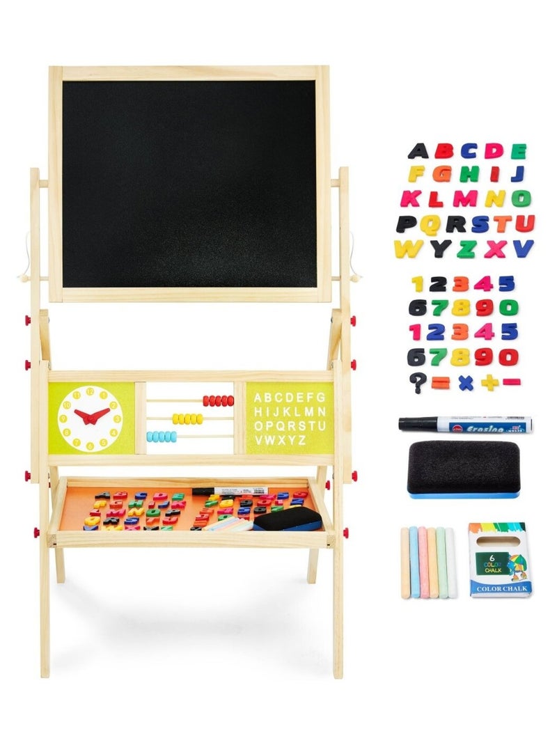 Tableau Enfant Bois Double Face Magnétique & Tableau Noir 98x45x42 - Chevalet avec Boulier & Horloge N/A - Kiabi
