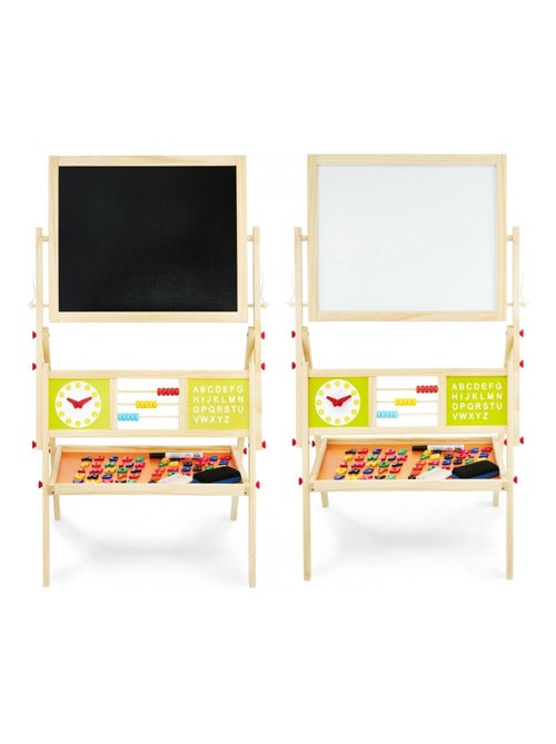 Tableau Enfant Bois Double Face Magnétique & Tableau Noir 98x45x42 - Chevalet avec Boulier & Horloge - Kiabi
