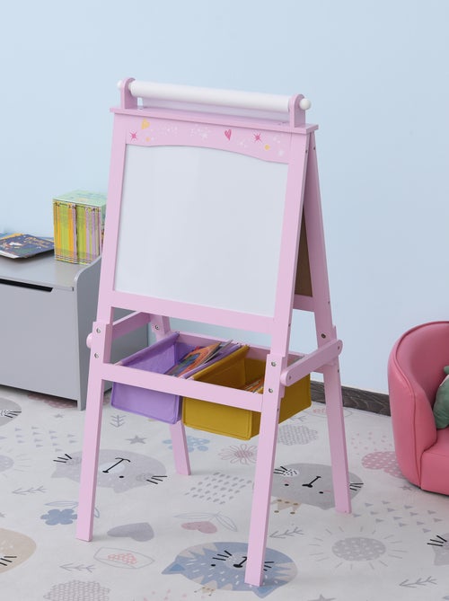 Tableau enfant chevalet enfant tableau blanc et à craie rouleau papier MDF rose - Kiabi