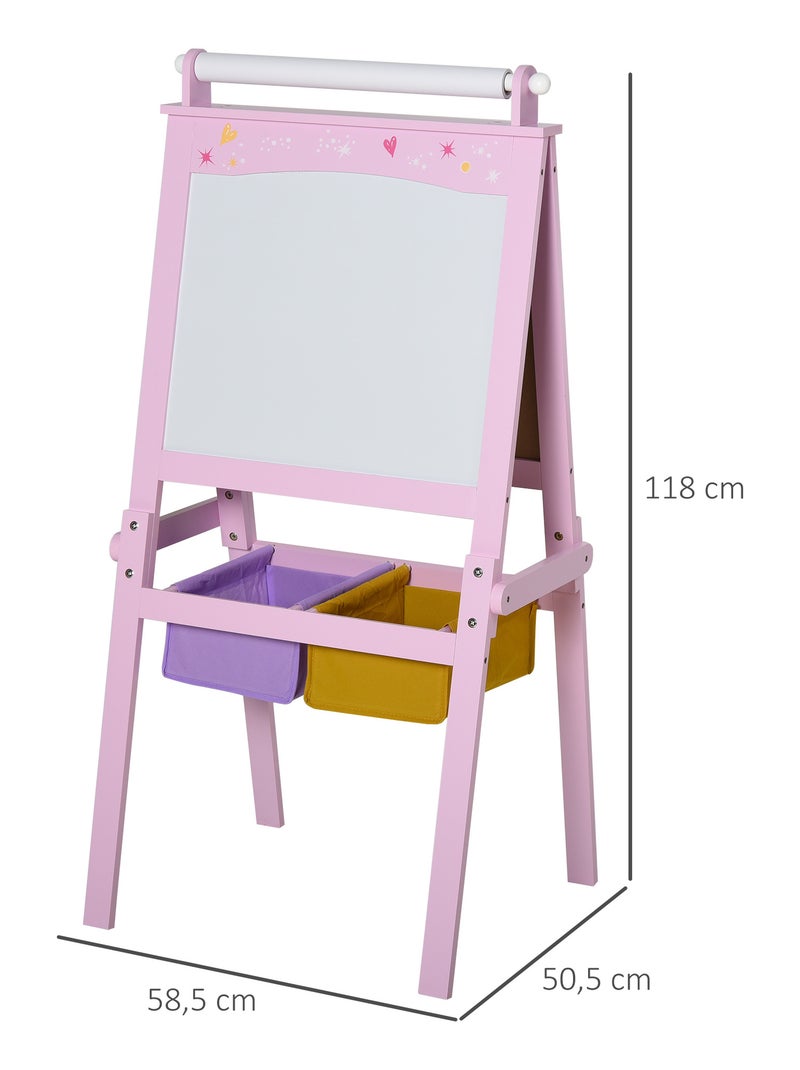 Tableau enfant chevalet enfant tableau blanc et à craie rouleau papier MDF rose Rose - Kiabi