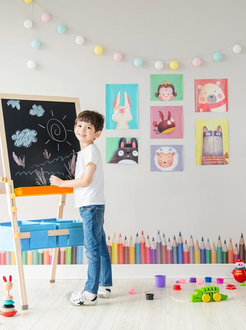 Tableau évolutif chevalet enfant en bois multifonction 3 en 1 avec rangement bleu Teamson Kids - Kiabi