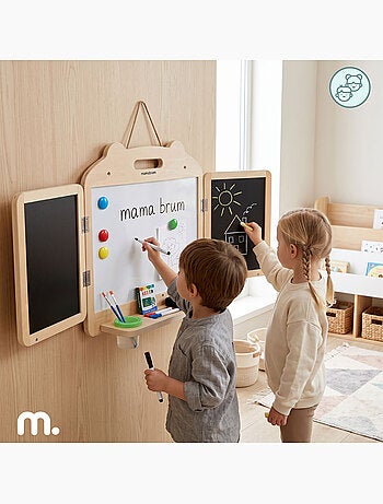 Tableau magnetique pliable bois enfant 2en1 craie feutre murale mamabrum
