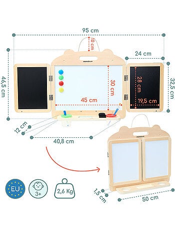 Tableau magnetique pliable bois enfant 2en1 craie feutre murale mamabrum