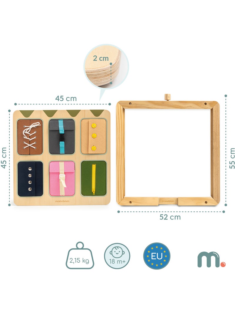 Tableau manipulation montessori bois mur cadre lacets fermeture eclair mamabrum N/A - Kiabi