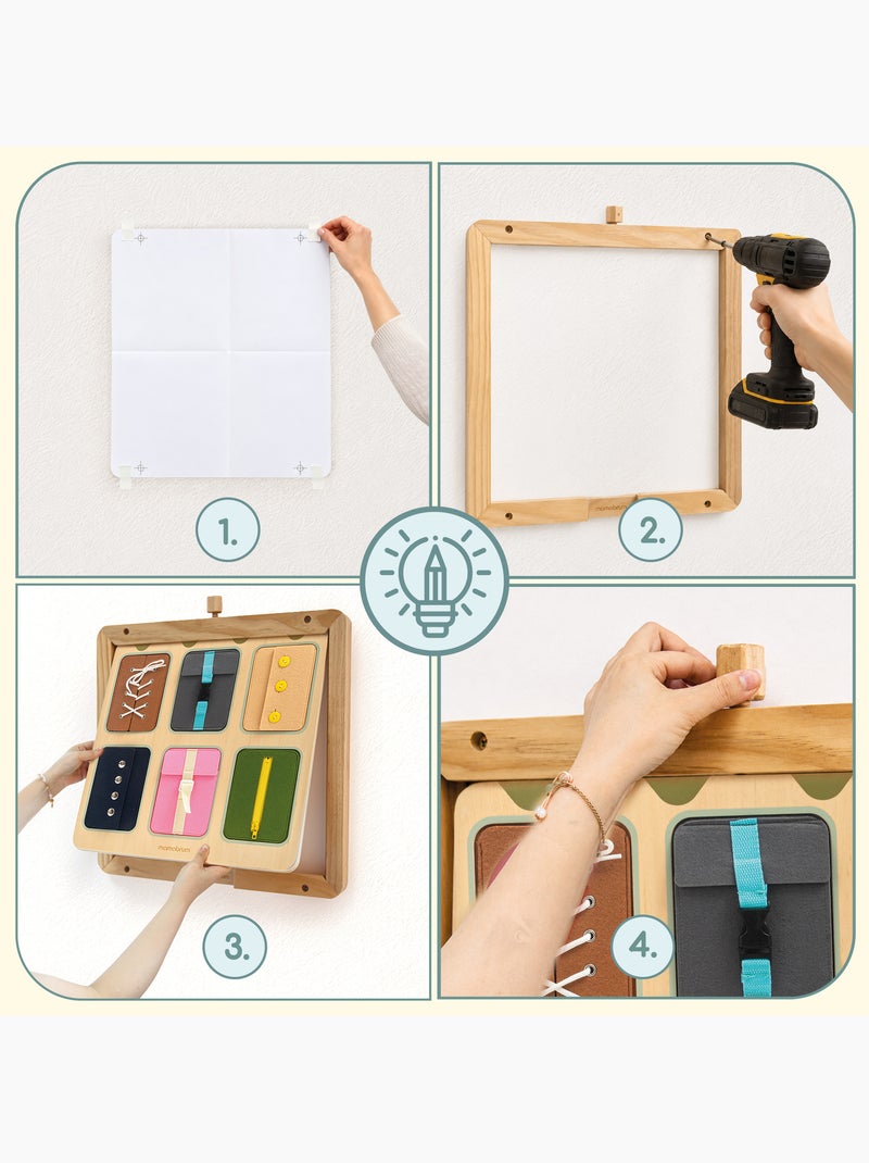 Tableau manipulation montessori bois mur cadre lacets fermeture eclair mamabrum N/A - Kiabi