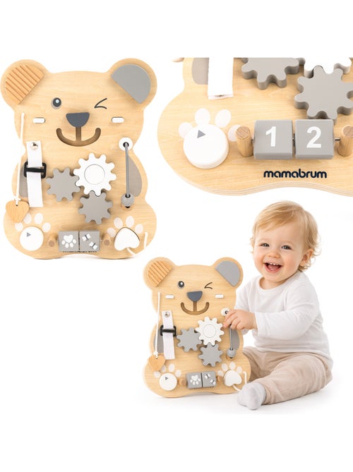 Tableau manipulation montessori bois ours sensoriel educatif 10en1 mamabrum - Kiabi