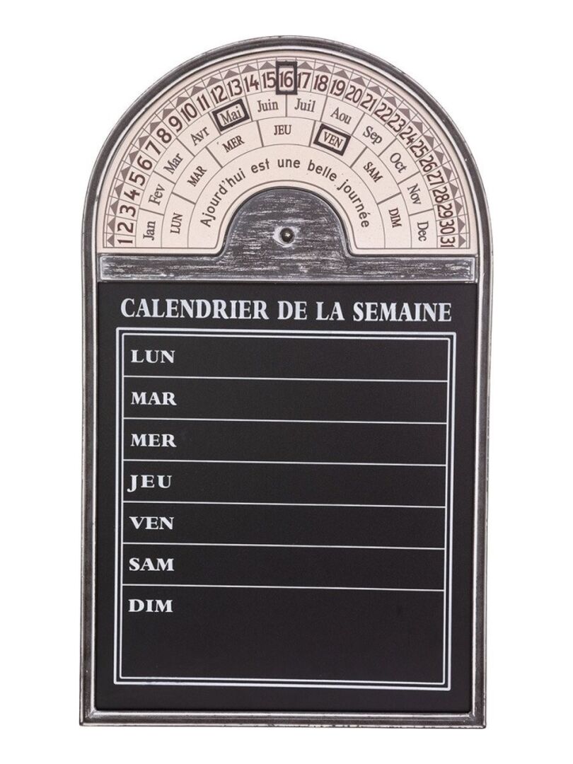 Tableau mémo ardoise calendrier 45x76 cm Noir - Kiabi