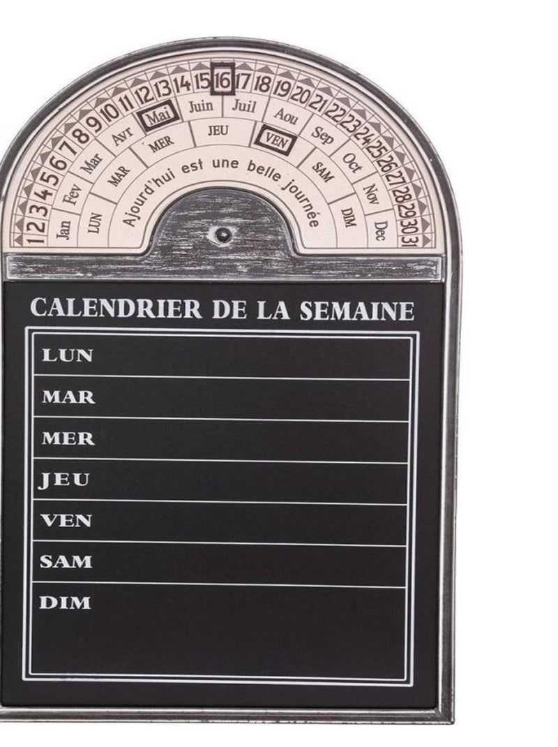 Tableau mémo ardoise calendrier 45x76 cm Noir - Kiabi