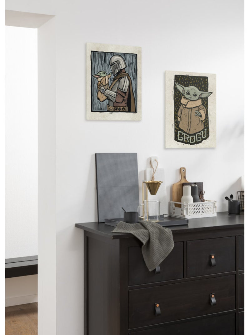 Tableau mural star wars the mandalorian grogu lino-cut 40x30 cm Multicolore - Kiabi